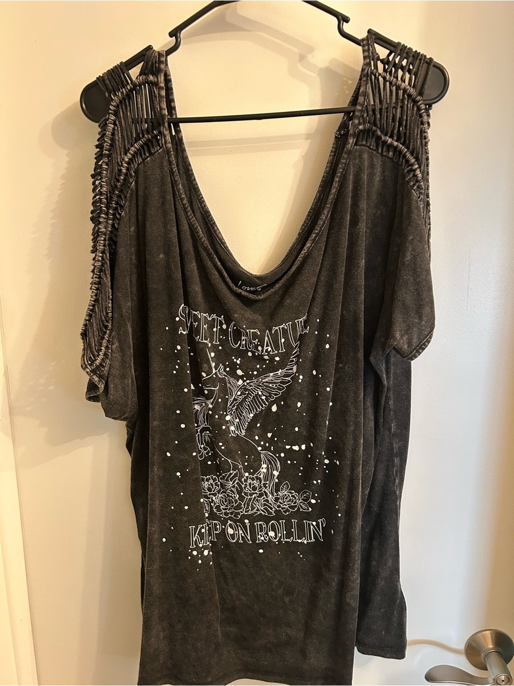 Lovesick Washed Black Cold-Shoulder Graphic Tee